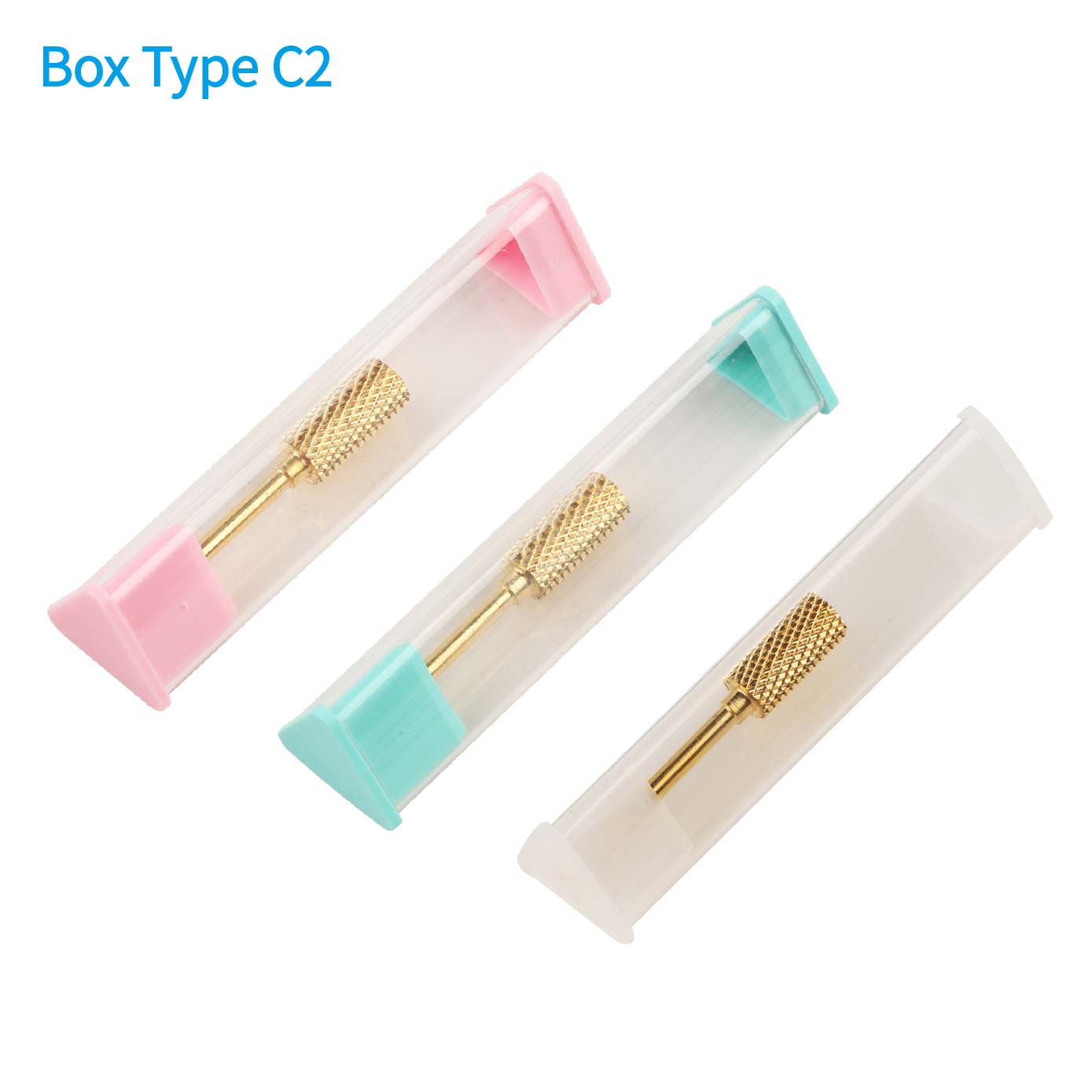 C2 Transparent Triangle Shape 3-Color Cap Nail Drill Bits Single Piece Packing Box